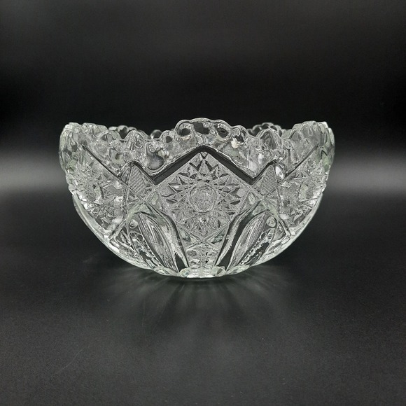 Other - Antique Manganese Pressed Glass Bowl‎ – Early 1900s Starburst w/ Sawtooth Rim